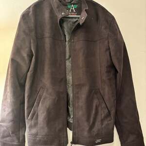 Men Suede Leather Jacket Large Brown A Emporio Collezione